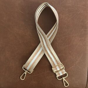 Khaki and White Striped Women's Bag Strap